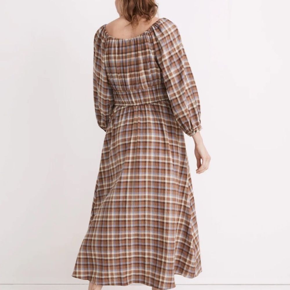 Madewell Indie Midi Peasant Dress Plaid XS - Picture 2 of 10